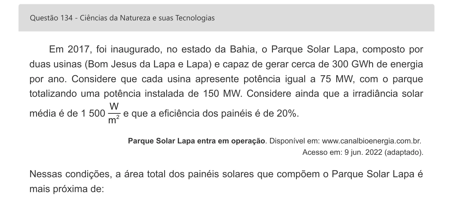 Enunciado visual completo da questão 134 do ENEM 2022 - 2º Dia – Caderno 6 – Cinza – Aplicação digital, página 52.