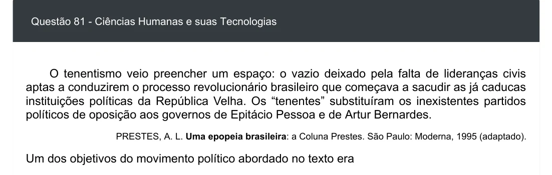 Enunciado visual completo da questão 81 do ENEM 2020 - 1º Dia - Caderno 4 – Rosa – Espanhol – Aplicação digital, página 89.