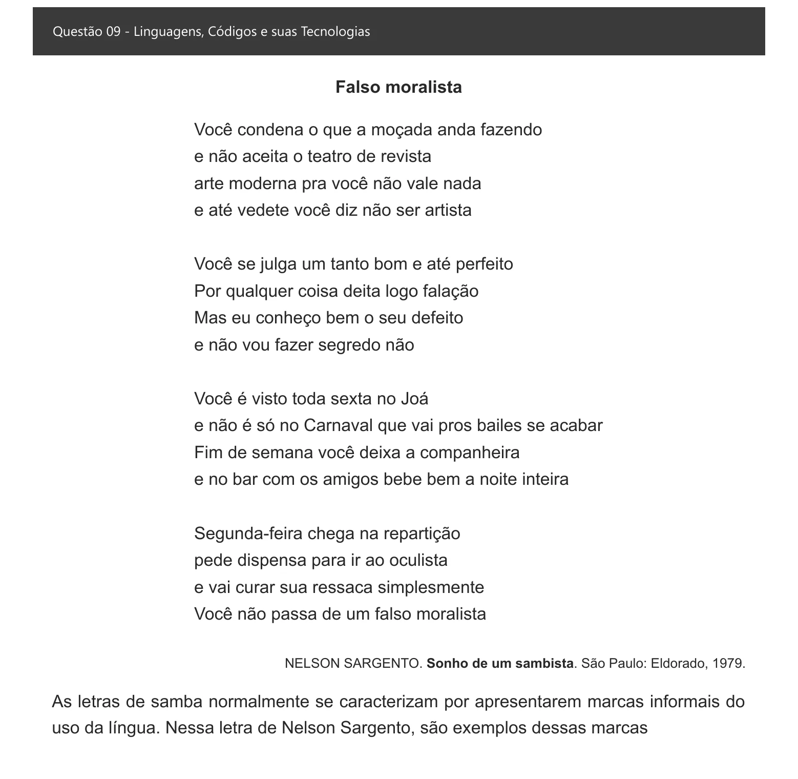 Enunciado visual completo da questão 9 do ENEM 2021 - 1º Dia – Caderno 2 – Amarelo – Inglês – Aplicação digital, página 14.