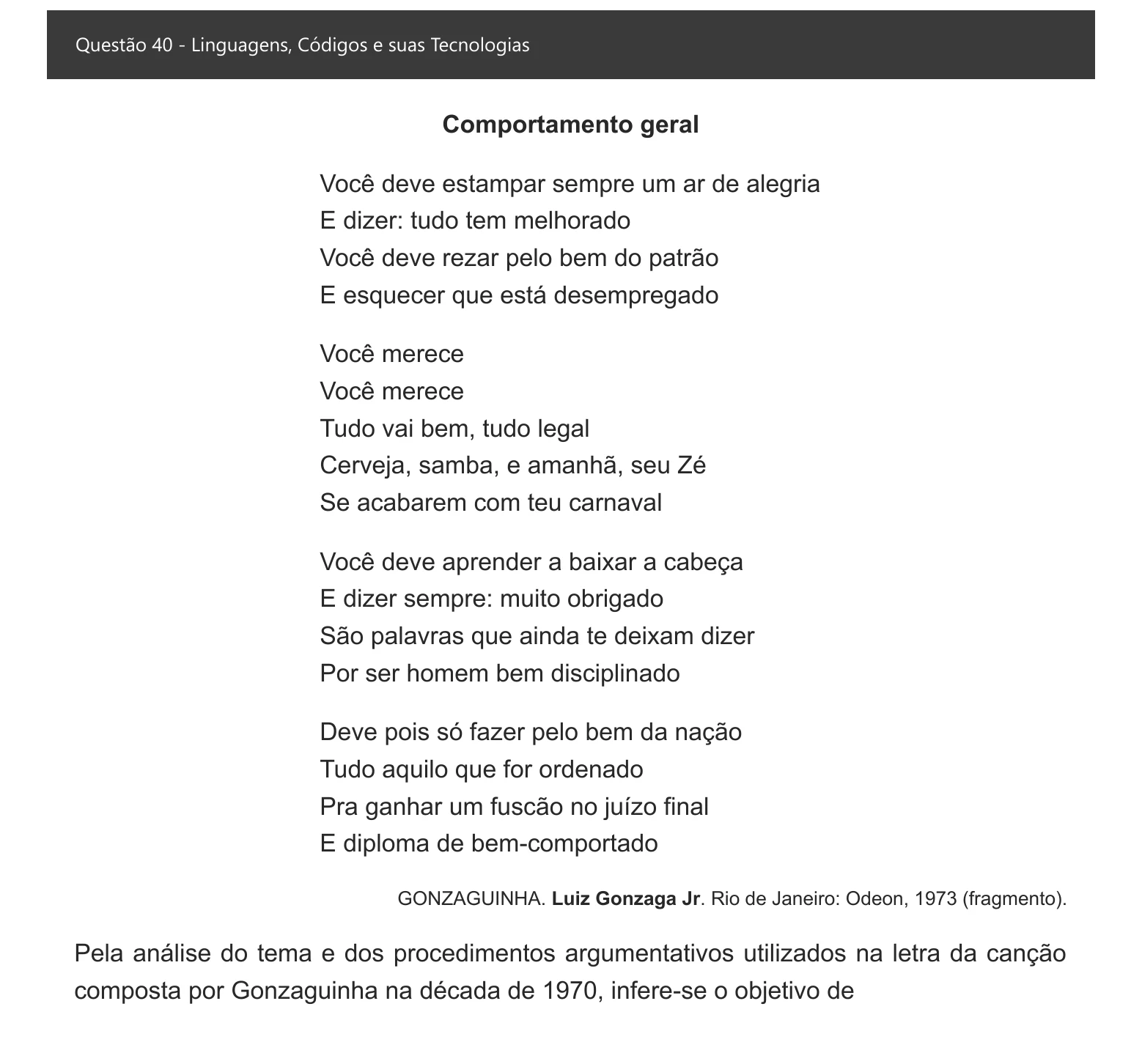 Enunciado visual completo da questão 40 do ENEM 2021 - 1º Dia – Caderno 3 – Branco – Inglês – Aplicação digital, página 45.