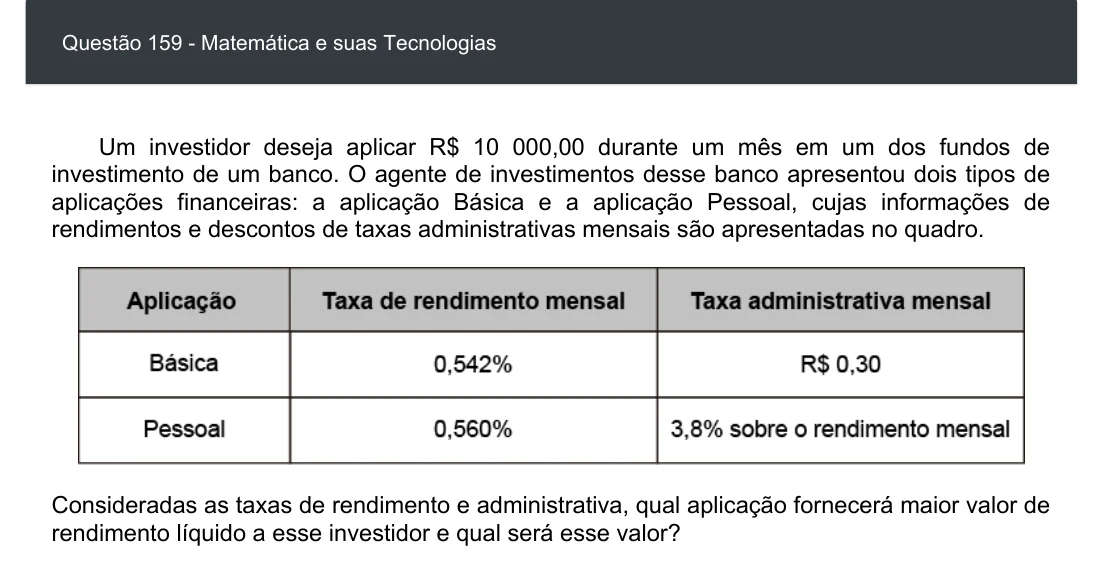 Enunciado visual completo da questão 159 do ENEM 2020 - 2º Dia - Caderno 8 – Rosa – Aplicação digital, página 74.