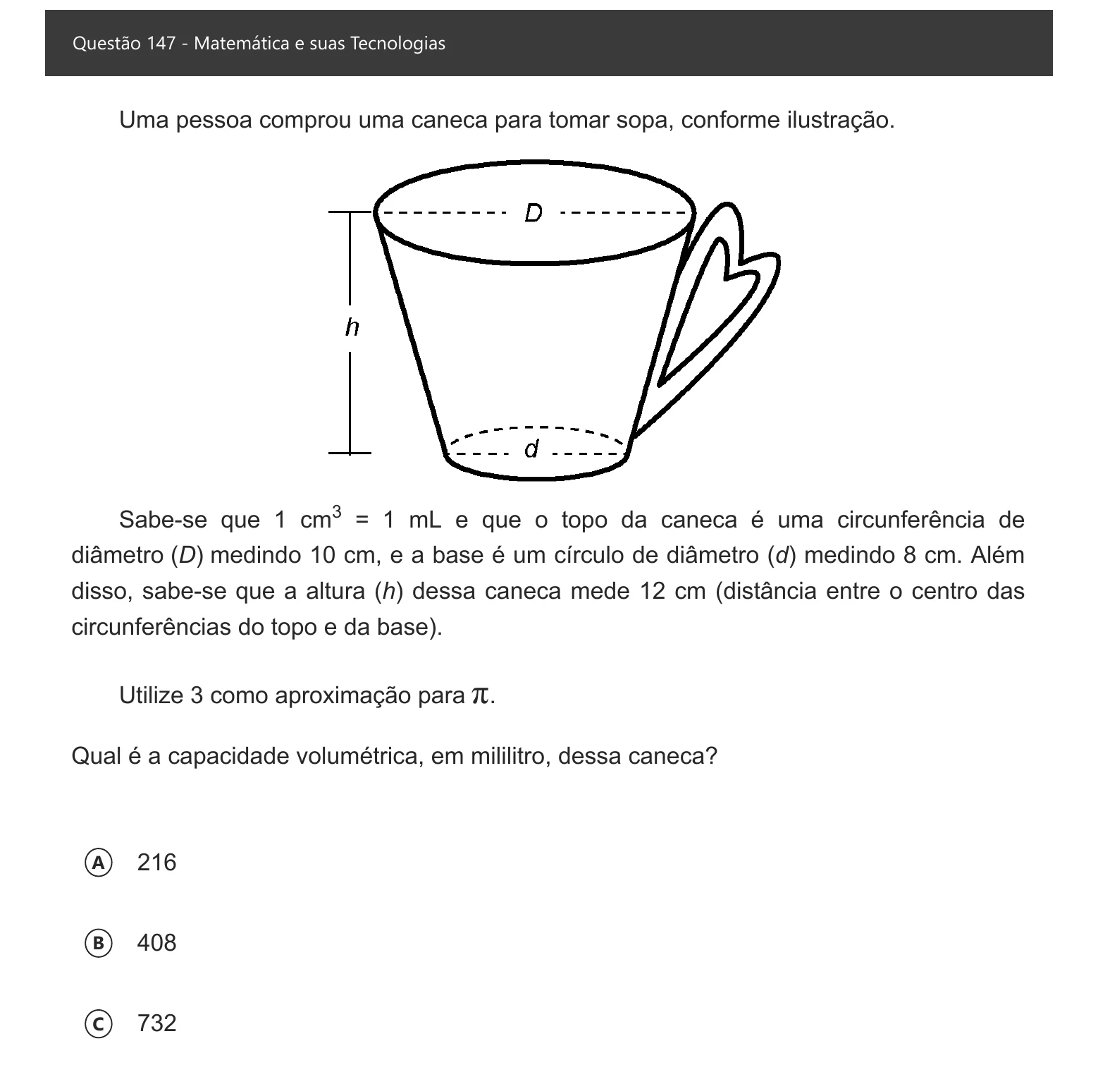 Enunciado visual completo da questão 147 do ENEM 2021 - 2º Dia – Caderno 5 – Amarelo – Aplicação digital, página 65.