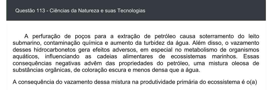Enunciado visual completo da questão 113 do ENEM 2020 - 2º Dia - Caderno 5 – Amarelo – Aplicação digital, página 27.