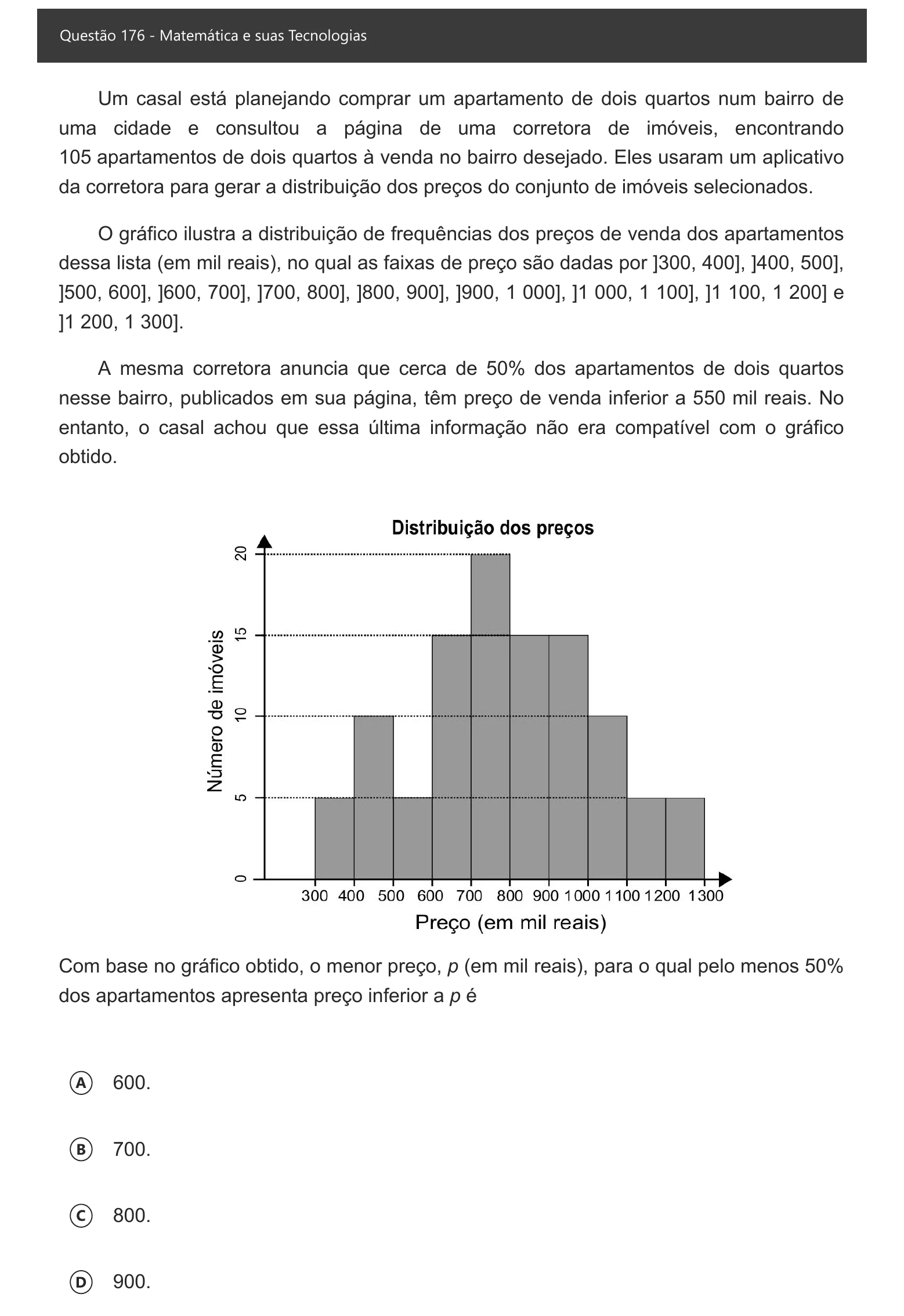 Enunciado visual completo da questão 176 do ENEM 2021 - 2º Dia – Caderno 6 – Cinza – Aplicação digital, página 96.