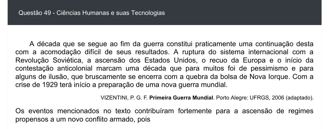 Enunciado visual completo da questão 49 do ENEM 2020 - 1º Dia - Caderno 4 – Rosa – Espanhol – Aplicação digital, página 57.