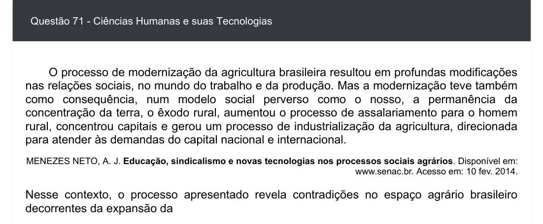 Enunciado visual completo da questão 71 do ENEM 2020 - 1º Dia - Caderno 3 – Branco – Inglês – Aplicação digital, página 79.