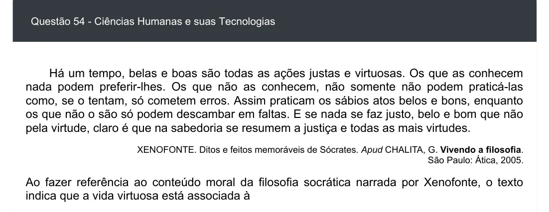Enunciado visual completo da questão 54 do ENEM 2020 - 1º Dia - Caderno 4 – Rosa – Espanhol – Aplicação digital, página 62.