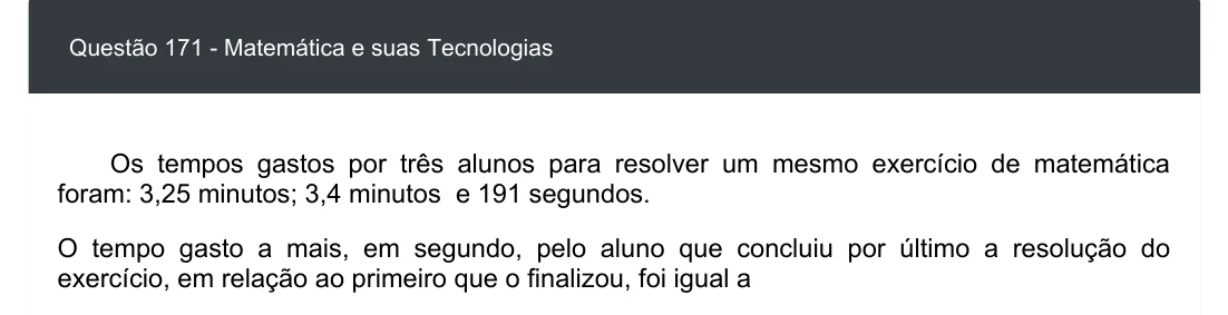 Enunciado visual completo da questão 171 do ENEM 2020 - 2º Dia - Caderno 7 – Azul – Aplicação digital, página 86.