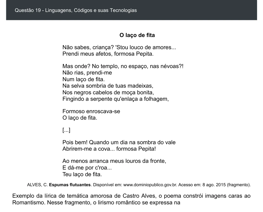 Enunciado visual completo da questão 19 do ENEM 2020 - 1º Dia - Caderno 1 – Azul – Espanhol – Aplicação digital, página 23.