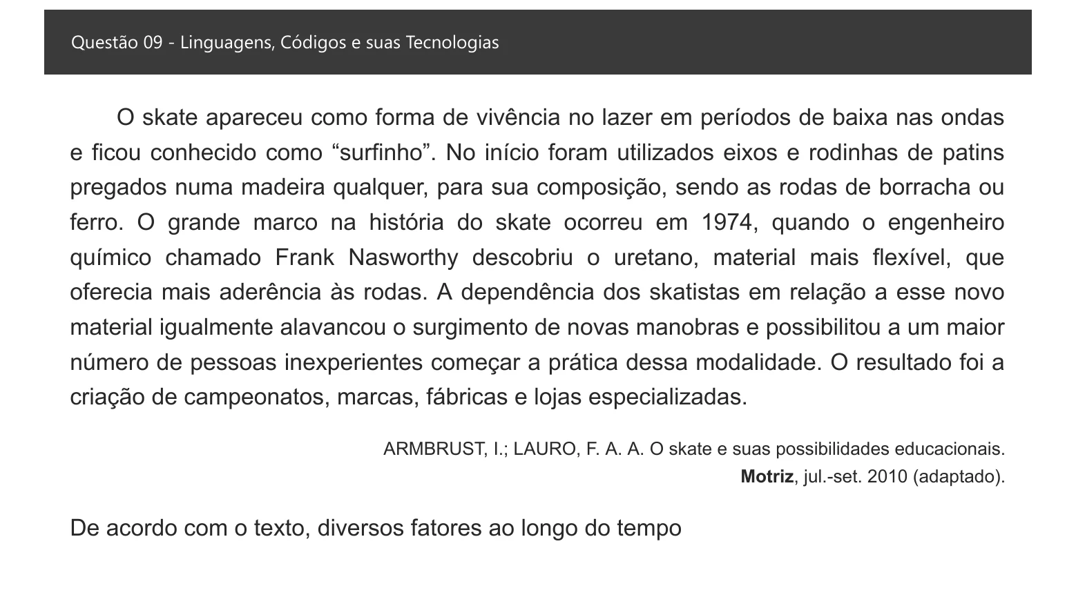 Enunciado visual completo da questão 9 do ENEM 2021 - 1º Dia – Caderno 4 – Rosa – Espanhol – Aplicação digital, página 14.