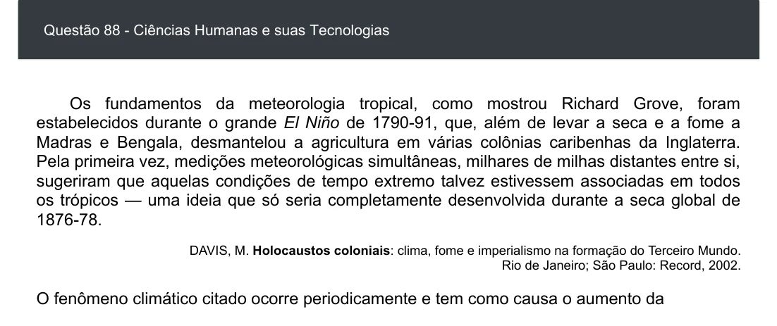 Enunciado visual completo da questão 88 do ENEM 2020 - 1º Dia - Caderno 2 – Amarelo – Espanhol – Aplicação digital, página 96.