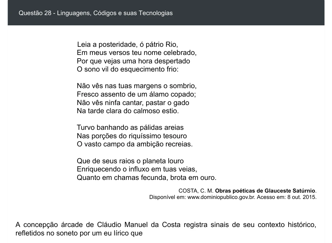 Enunciado visual completo da questão 28 do ENEM 2020 - 1º Dia - Caderno 3 – Branco – Inglês – Aplicação digital, página 33.