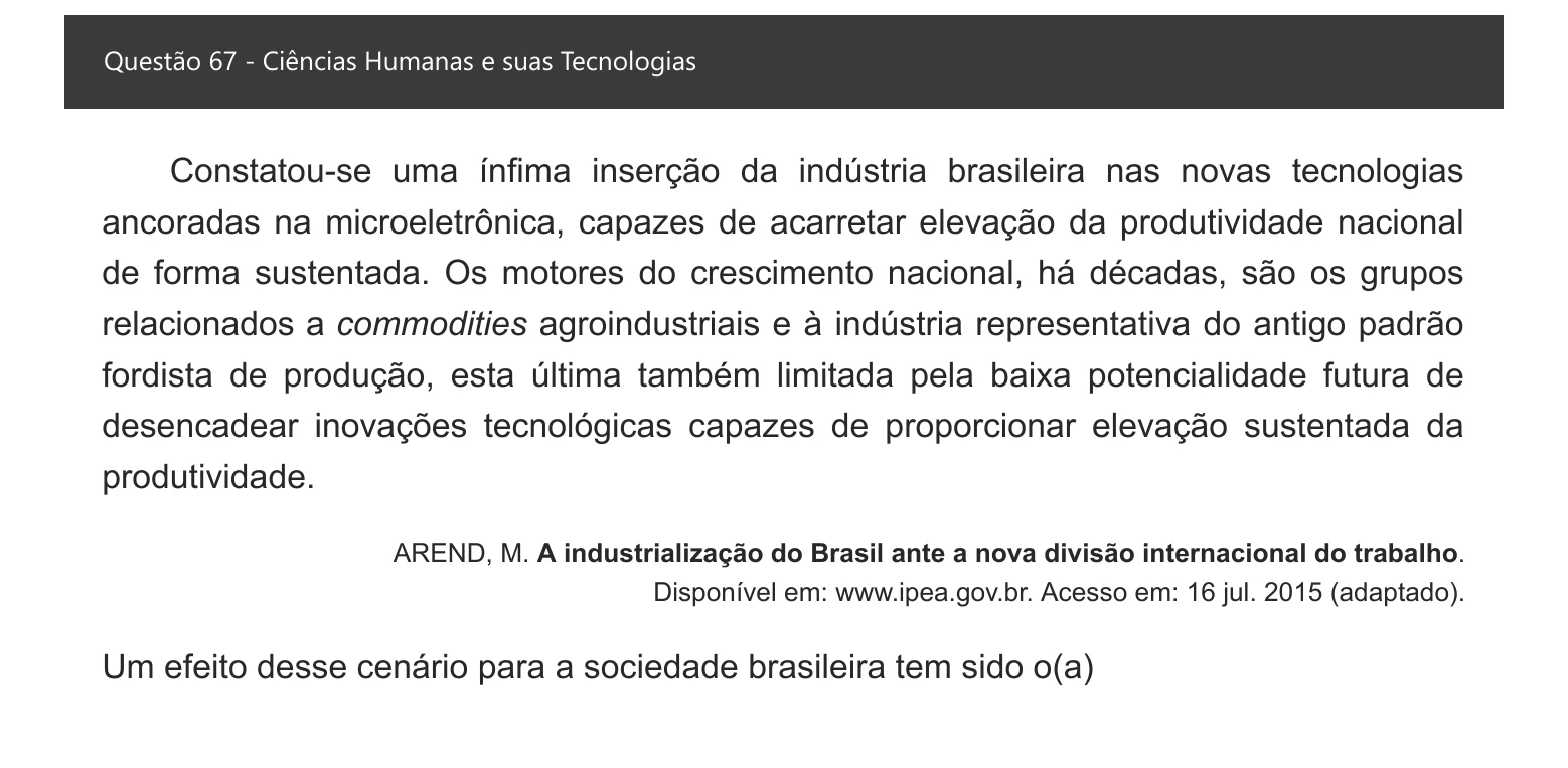 Enunciado visual completo da questão 67 do ENEM 2021 - 1º Dia – Caderno 2 – Amarelo – Inglês – Aplicação digital, página 75.