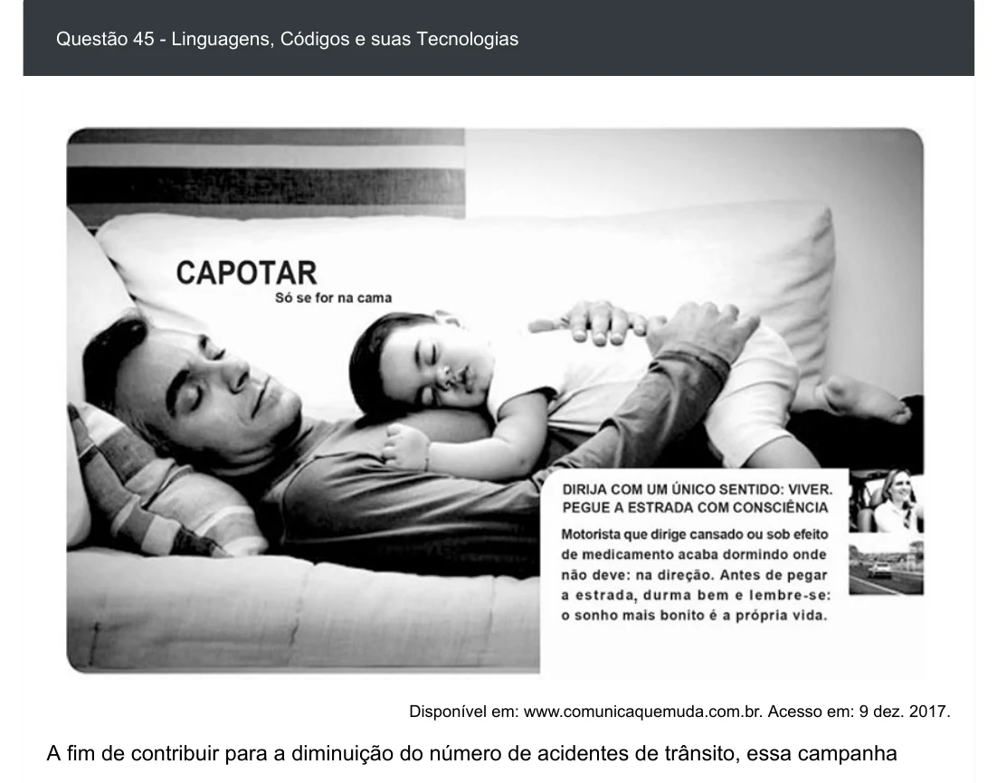 Enunciado visual completo da questão 45 do ENEM 2020 - 1º Dia - Caderno 4 – Rosa – Espanhol – Aplicação digital, página 50.