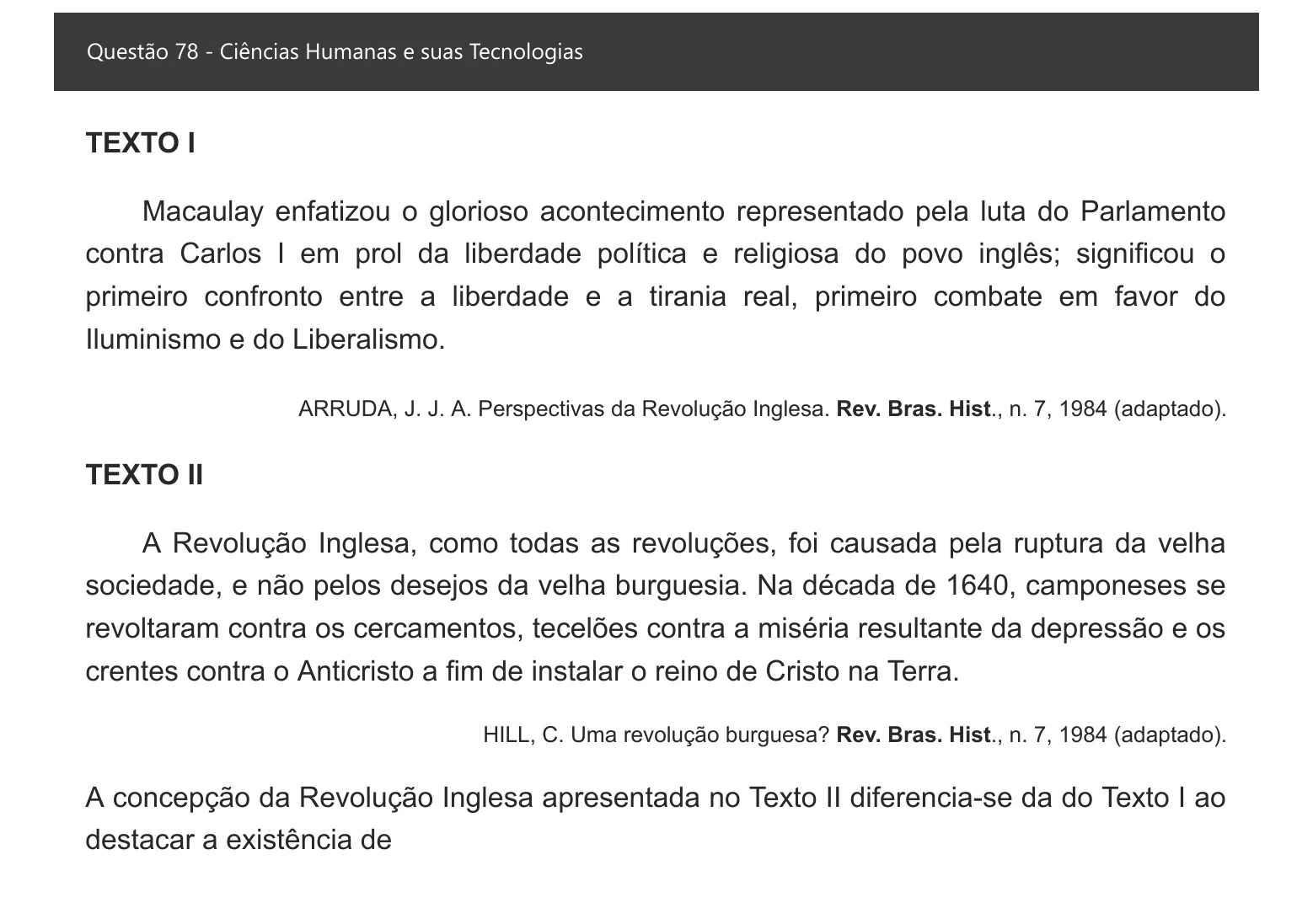 Enunciado visual completo da questão 78 do ENEM 2021 - 1º Dia – Caderno 1 – Azul – Espanhol – Aplicação digital, página 86.