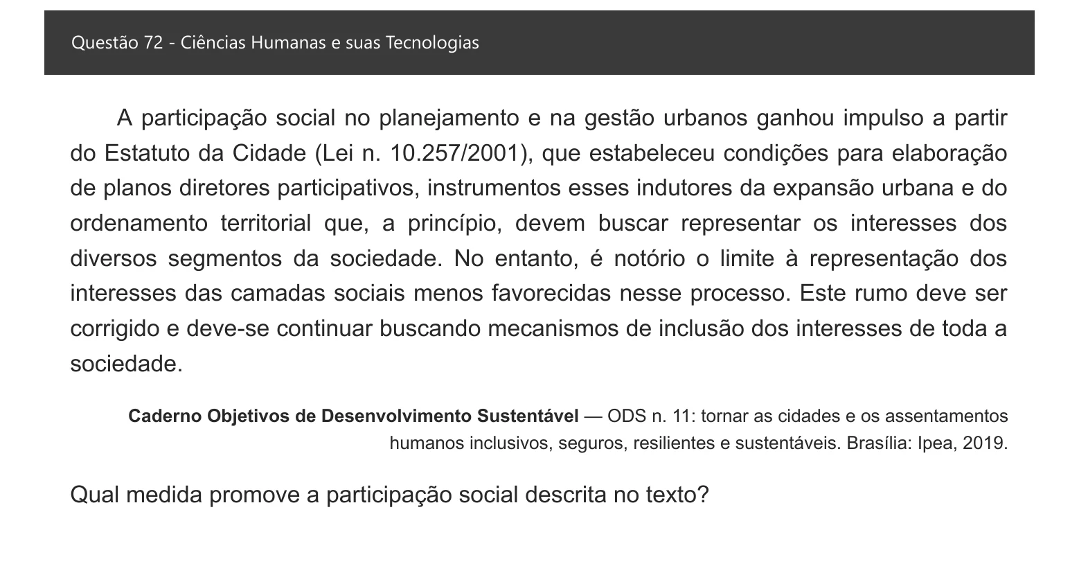 Enunciado visual completo da questão 72 do ENEM 2021 - 1º Dia – Caderno 1 – Azul – Espanhol – Aplicação digital, página 80.