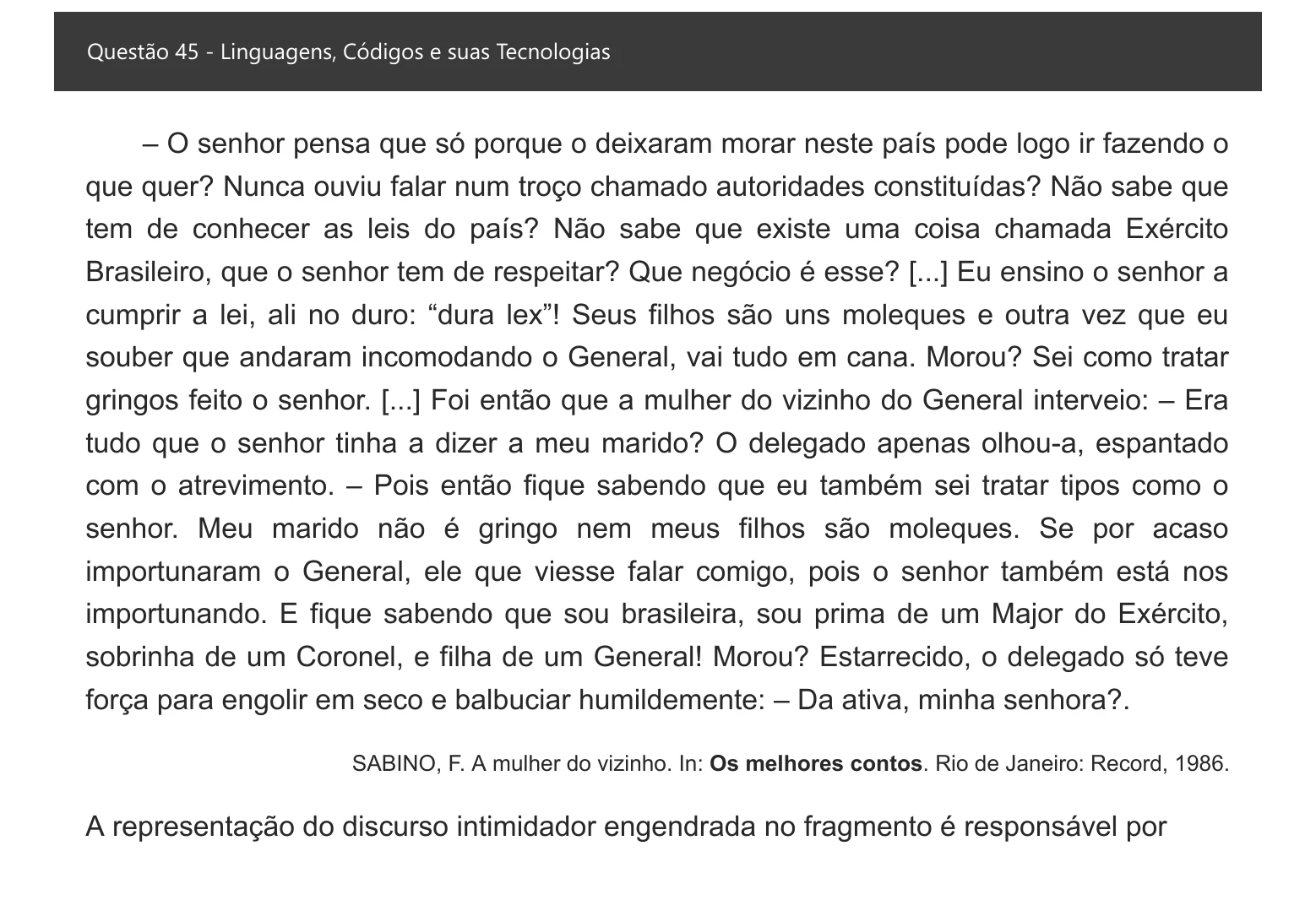 Enunciado visual completo da questão 45 do ENEM 2021 - 1º Dia – Caderno 4 – Rosa – Espanhol – Aplicação digital, página 50.