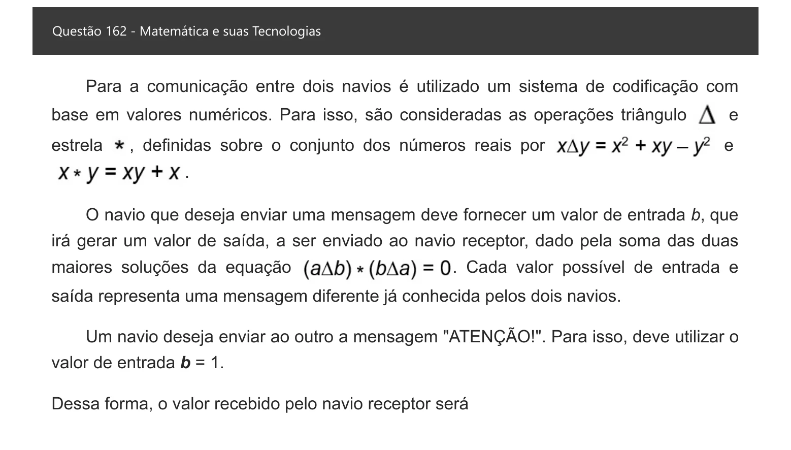 Enunciado visual completo da questão 162 do ENEM 2021 - 2º Dia – Caderno 5 – Amarelo – Aplicação digital, página 82.