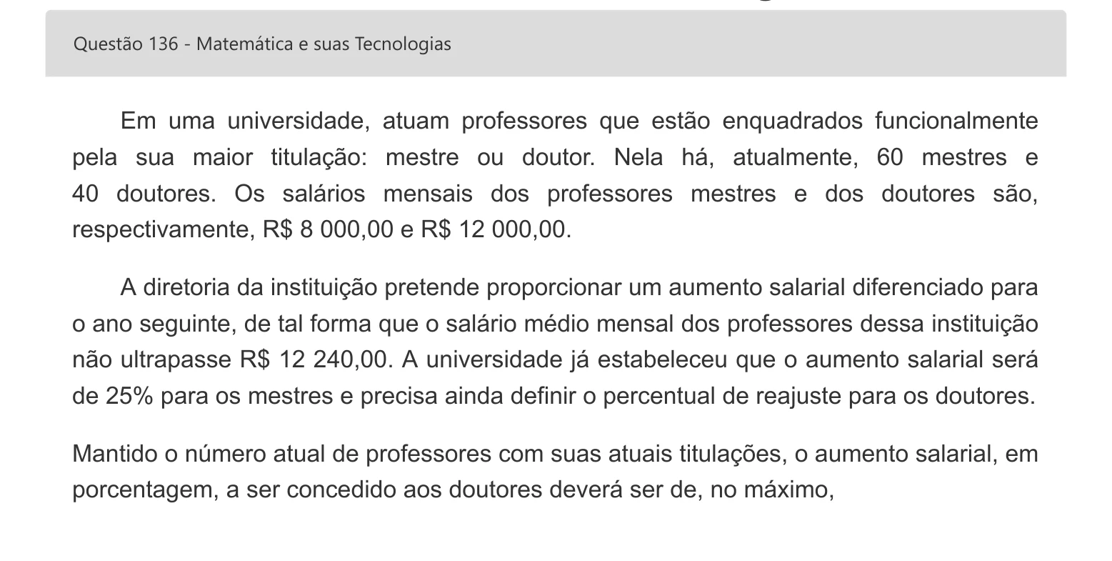 Enunciado visual completo da questão 136 do ENEM 2022 - 2º Dia – Caderno 5 – Amarelo – Aplicação digital, página 54.
