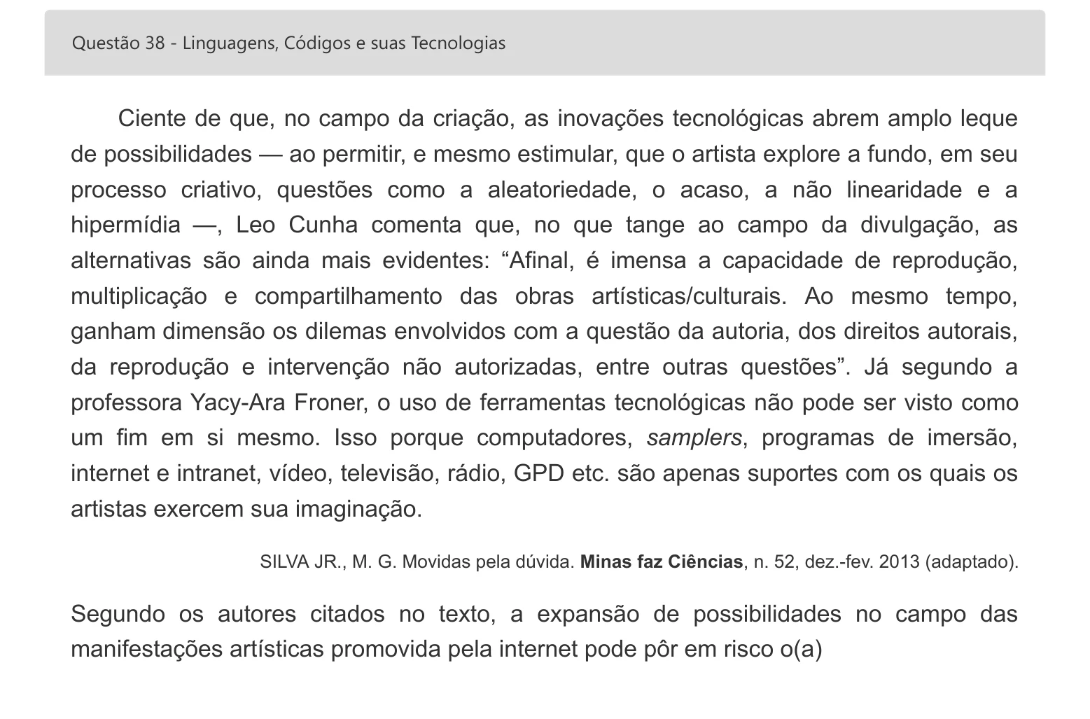 Enunciado visual completo da questão 38 do ENEM 2022 - 1º Dia – Caderno 2 – Amarelo – Inglês – Aplicação digital, página 48.