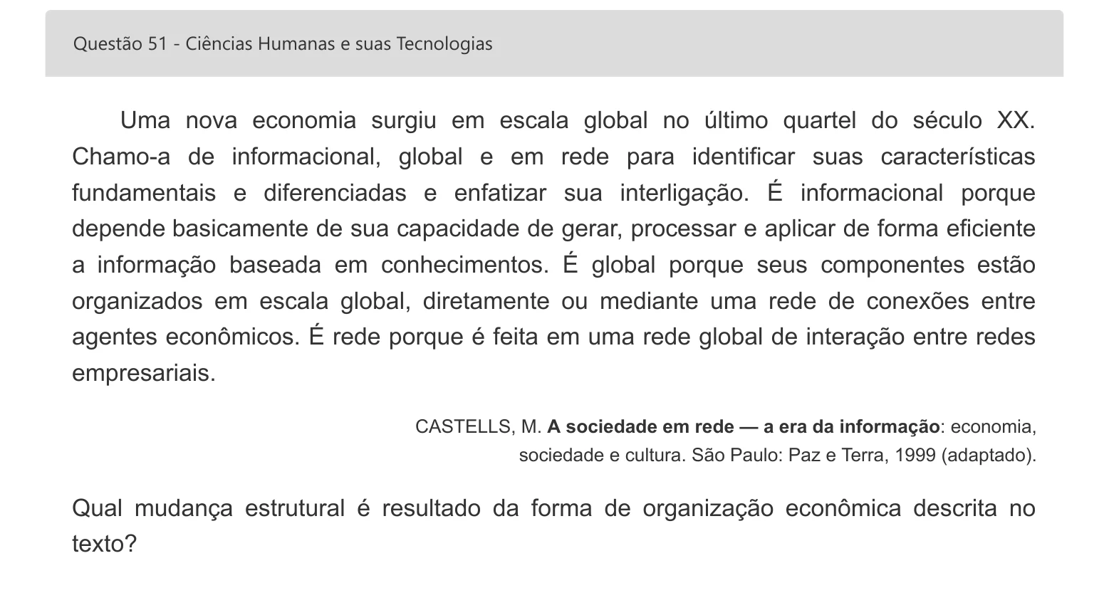 Enunciado visual completo da questão 51 do ENEM 2022 - 1º Dia – Caderno 1 – Azul – Espanhol – Aplicação digital, página 66.
