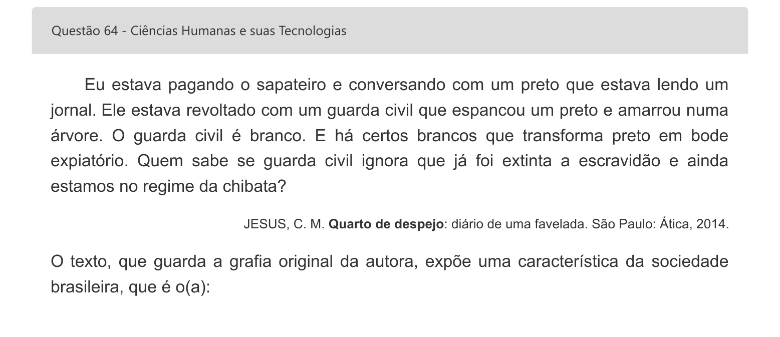 Enunciado visual completo da questão 64 do ENEM 2022 - 1º Dia – Caderno 4 – Rosa – Espanhol – Aplicação digital, página 78.