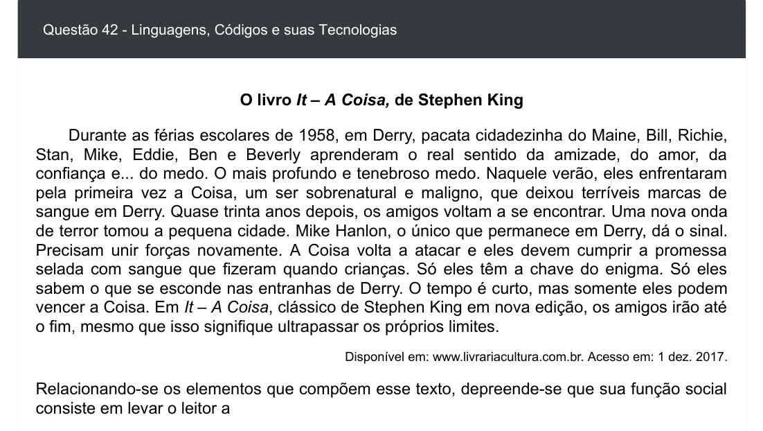 Enunciado visual completo da questão 42 do ENEM 2020 - 1º Dia - Caderno 3 – Branco – Inglês – Aplicação digital, página 47.