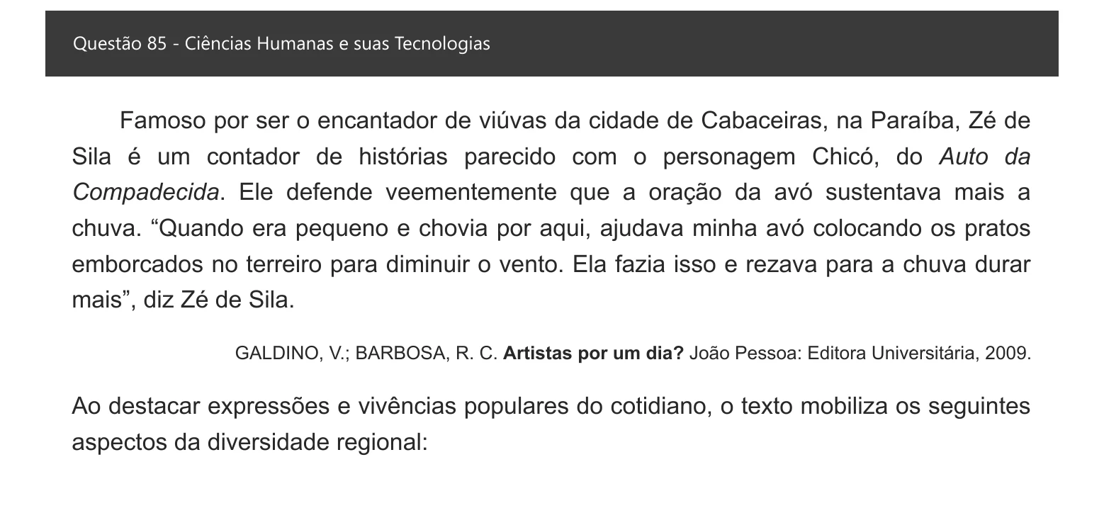 Enunciado visual completo da questão 85 do ENEM 2021 - 1º Dia – Caderno 2 – Amarelo – Inglês – Aplicação digital, página 93.