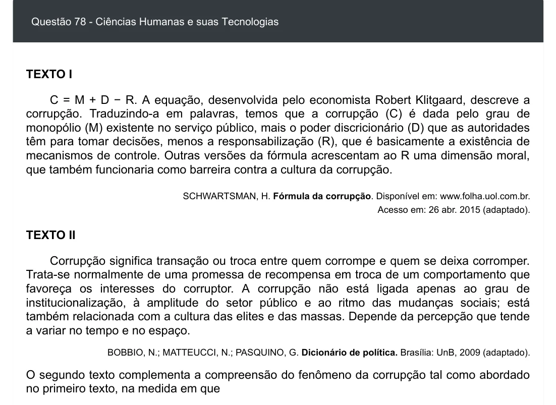 Enunciado visual completo da questão 78 do ENEM 2020 - 1º Dia - Caderno 3 – Branco – Inglês – Aplicação digital, página 86.