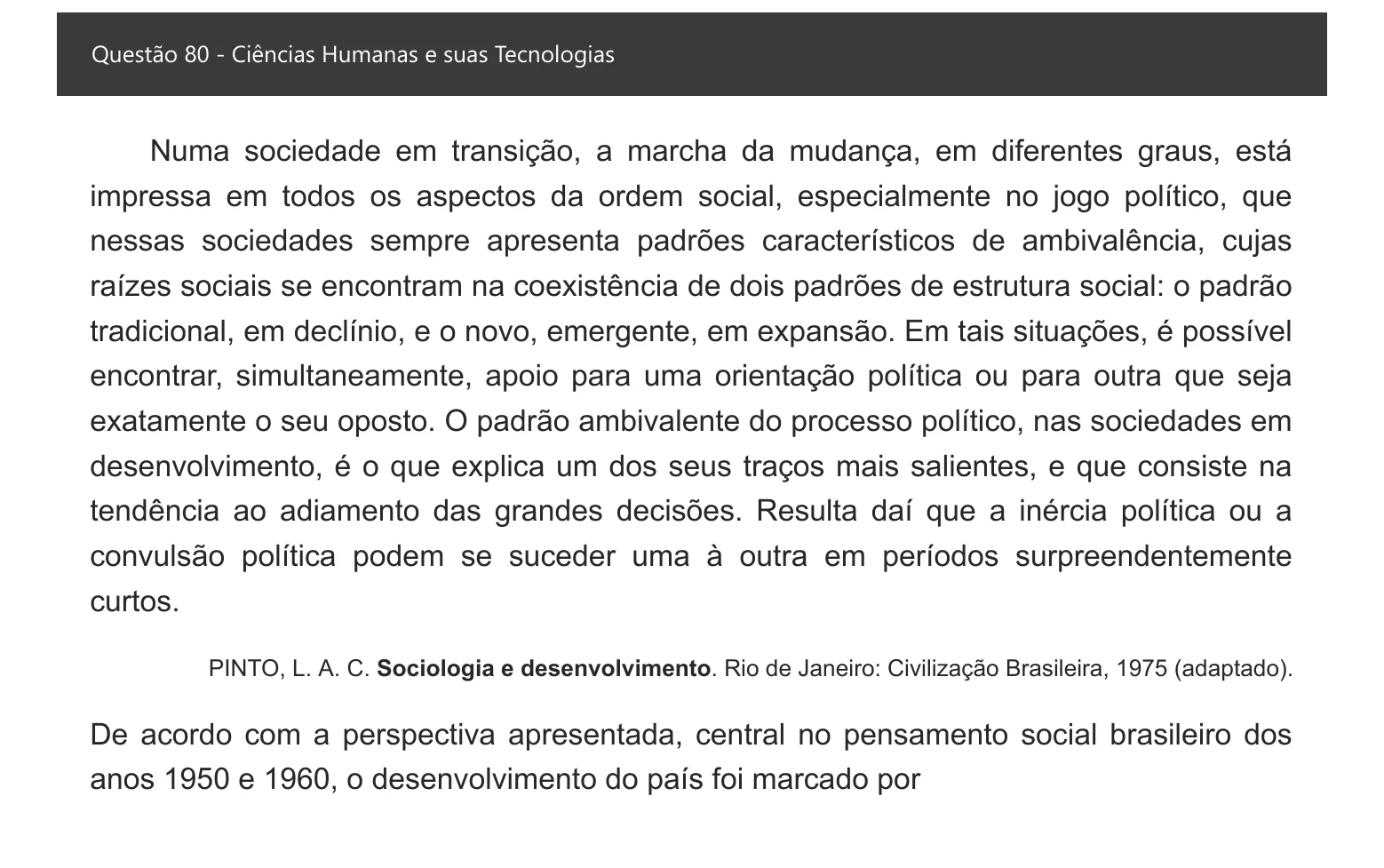 Enunciado visual completo da questão 80 do ENEM 2021 - 1º Dia – Caderno 1 – Azul – Espanhol – Aplicação digital, página 88.