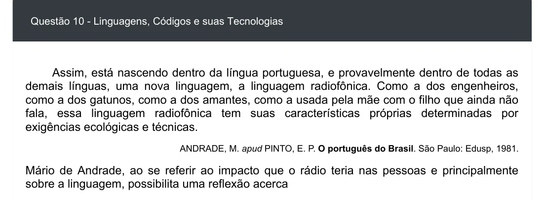 Enunciado visual completo da questão 10 do ENEM 2020 - 1º Dia - Caderno 3 – Branco – Inglês – Aplicação digital, página 14.