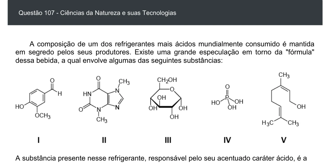 Enunciado visual completo da questão 107 do ENEM 2020 - 2º Dia - Caderno 8 – Rosa – Aplicação digital, página 21.