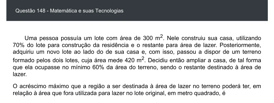 Enunciado visual completo da questão 148 do ENEM 2020 - 2º Dia - Caderno 7 – Azul – Aplicação digital, página 63.