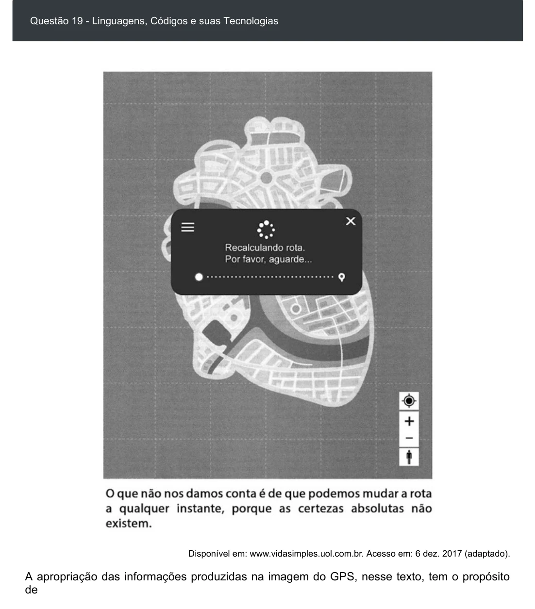 Enunciado visual completo da questão 19 do ENEM 2020 - 1º Dia - Caderno 2 – Amarelo – Espanhol – Aplicação digital, página 24.