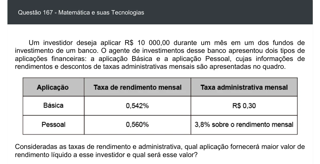 Enunciado visual completo da questão 167 do ENEM 2020 - 2º Dia - Caderno 5 – Amarelo – Aplicação digital, página 83.