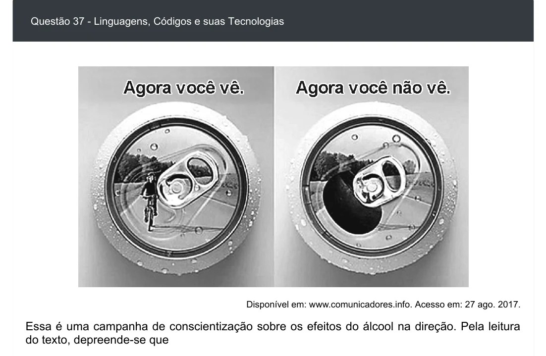 Enunciado visual completo da questão 37 do ENEM 2020 - 1º Dia - Caderno 3 – Branco – Inglês – Aplicação digital, página 42.