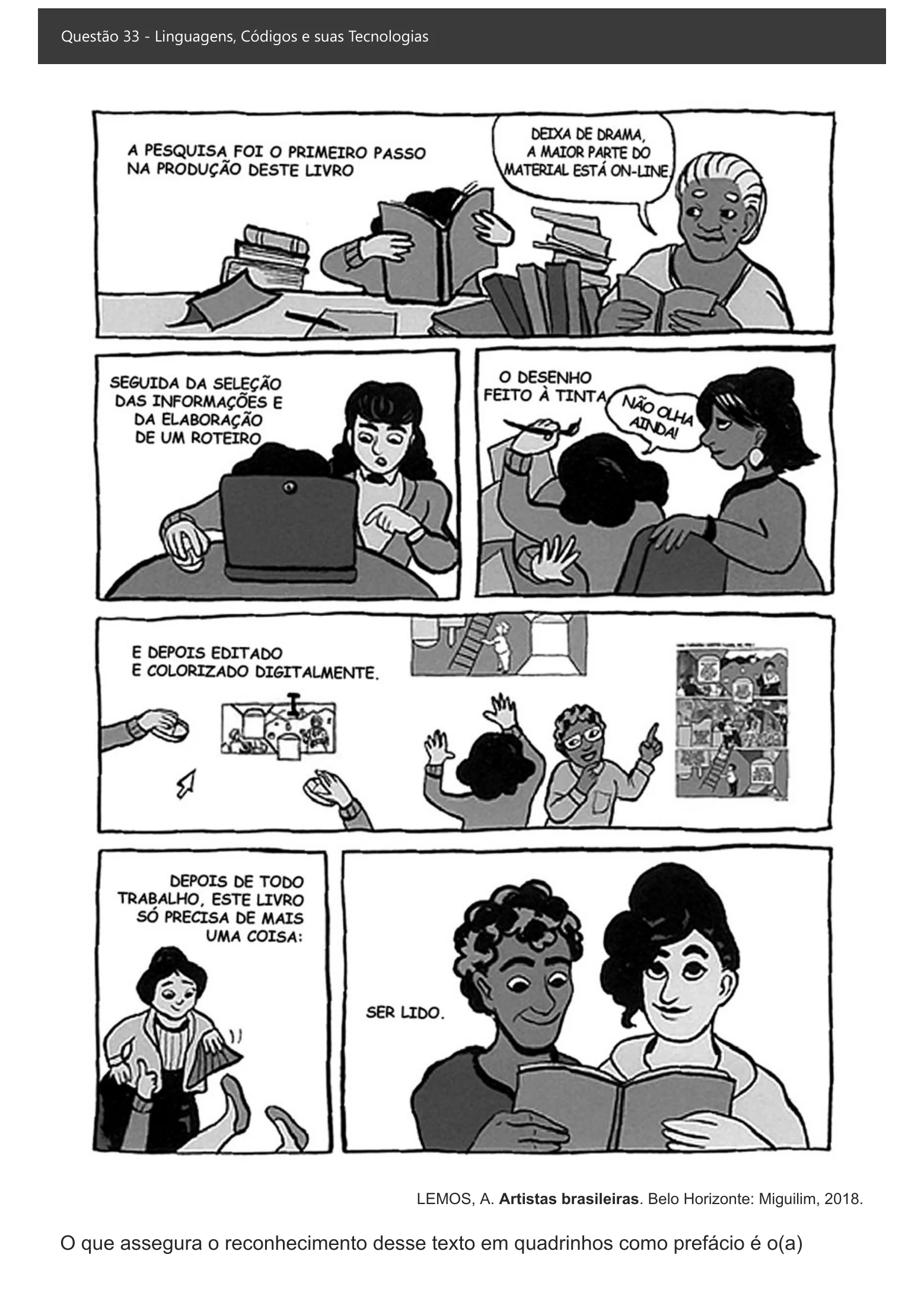 Enunciado visual completo da questão 33 do ENEM 2021 - 1º Dia – Caderno 1 – Azul – Espanhol – Aplicação digital, página 38.