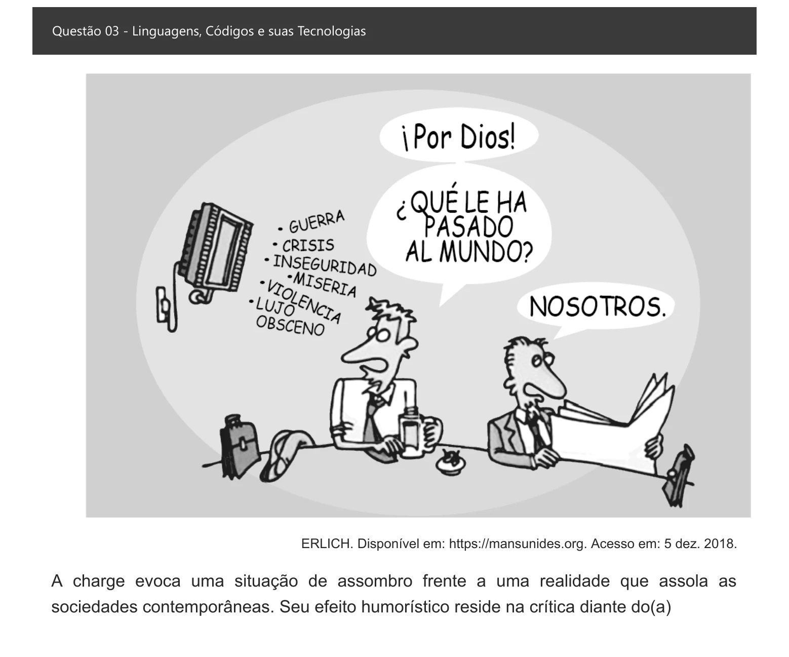 Enunciado visual completo da questão 3 do ENEM 2021 - 1º Dia – Caderno 2 – Amarelo – Espanhol – Aplicação digital, página 8.