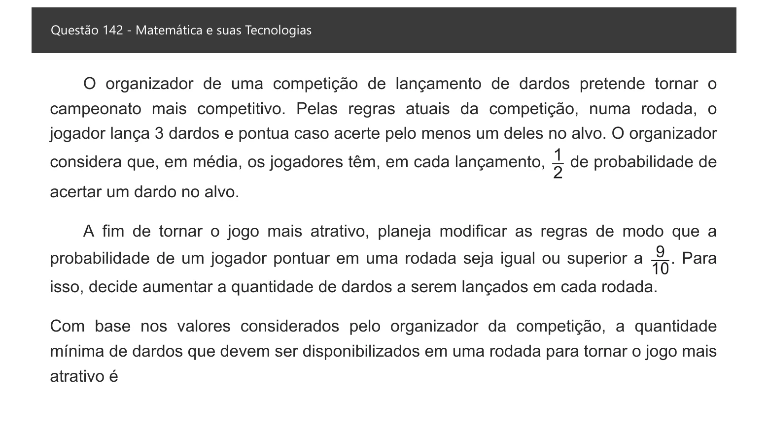 Enunciado visual completo da questão 142 do ENEM 2021 - 2º Dia – Caderno 7 – Azul – Aplicação digital, página 61.