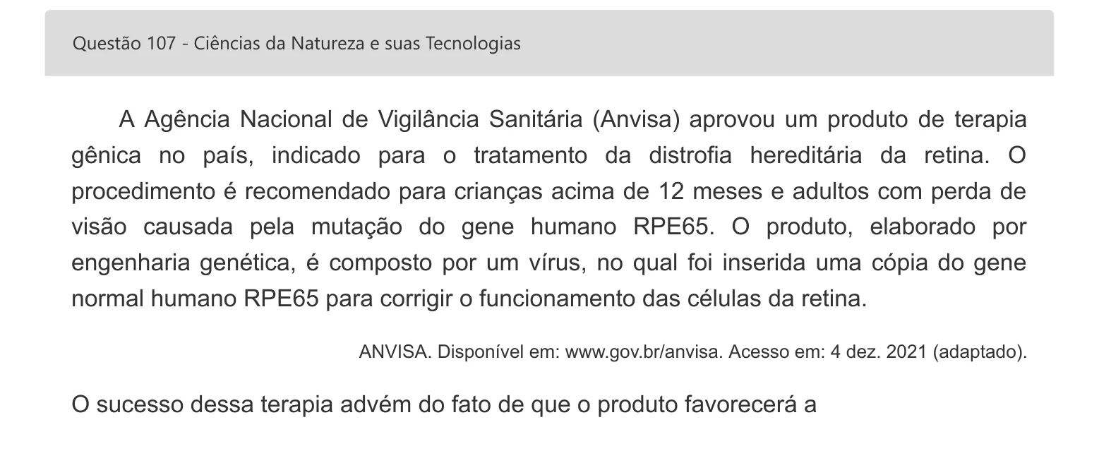 Enunciado visual completo da questão 107 do ENEM 2022 - 2º Dia – Caderno 8 – Rosa – Aplicação digital, página 23.