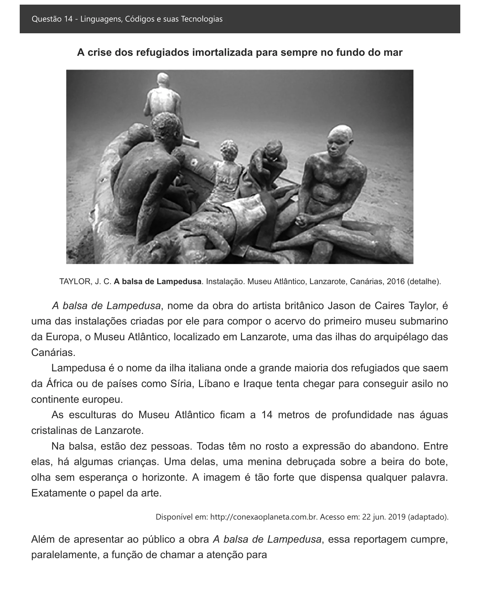 Enunciado visual completo da questão 14 do ENEM 2021 - 1º Dia – Caderno 1 – Azul – Espanhol – Aplicação digital, página 19.