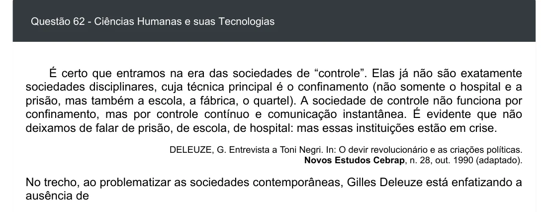 Enunciado visual completo da questão 62 do ENEM 2020 - 1º Dia - Caderno 3 – Branco – Inglês – Aplicação digital, página 70.