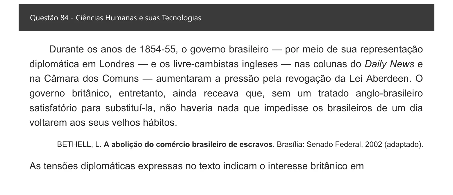 Enunciado visual completo da questão 84 do ENEM 2021 - 1º Dia – Caderno 2 – Amarelo – Inglês – Aplicação digital, página 92.