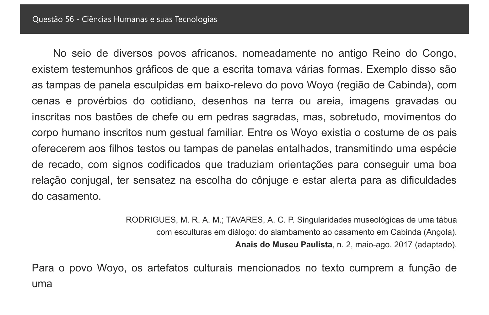 Enunciado visual completo da questão 56 do ENEM 2021 - 1º Dia – Caderno 2 – Amarelo – Inglês – Aplicação digital, página 64.