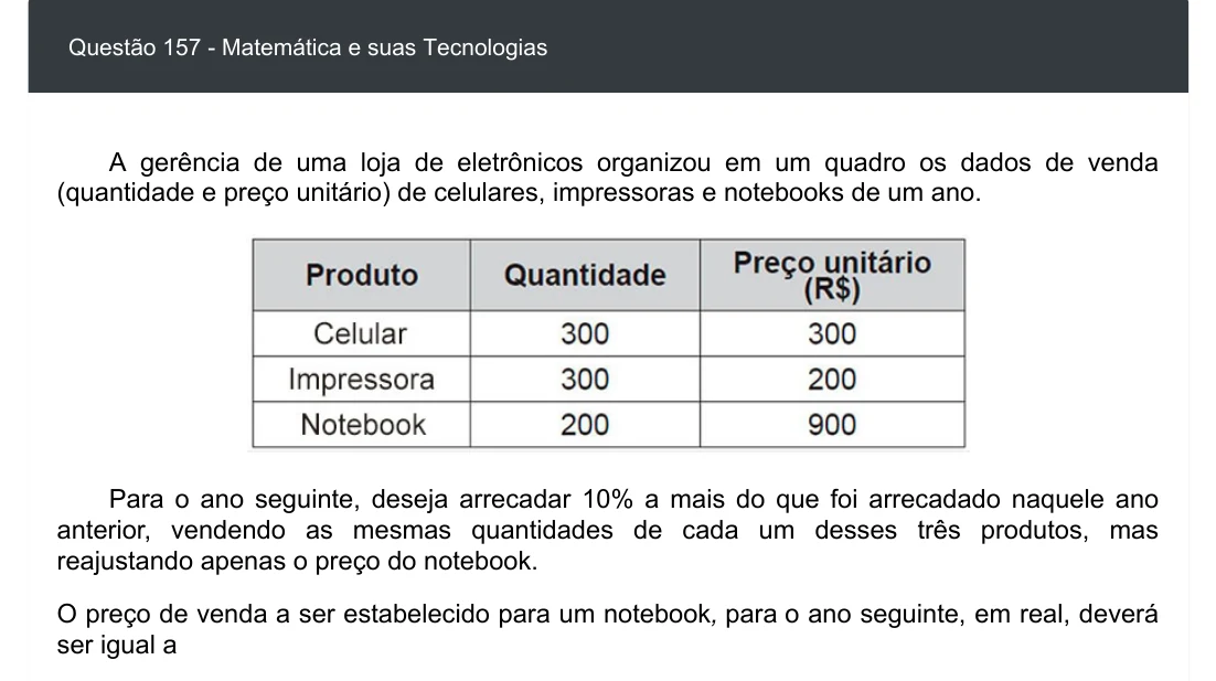 Enunciado visual completo da questão 157 do ENEM 2020 - 2º Dia - Caderno 5 – Amarelo – Aplicação digital, página 72.