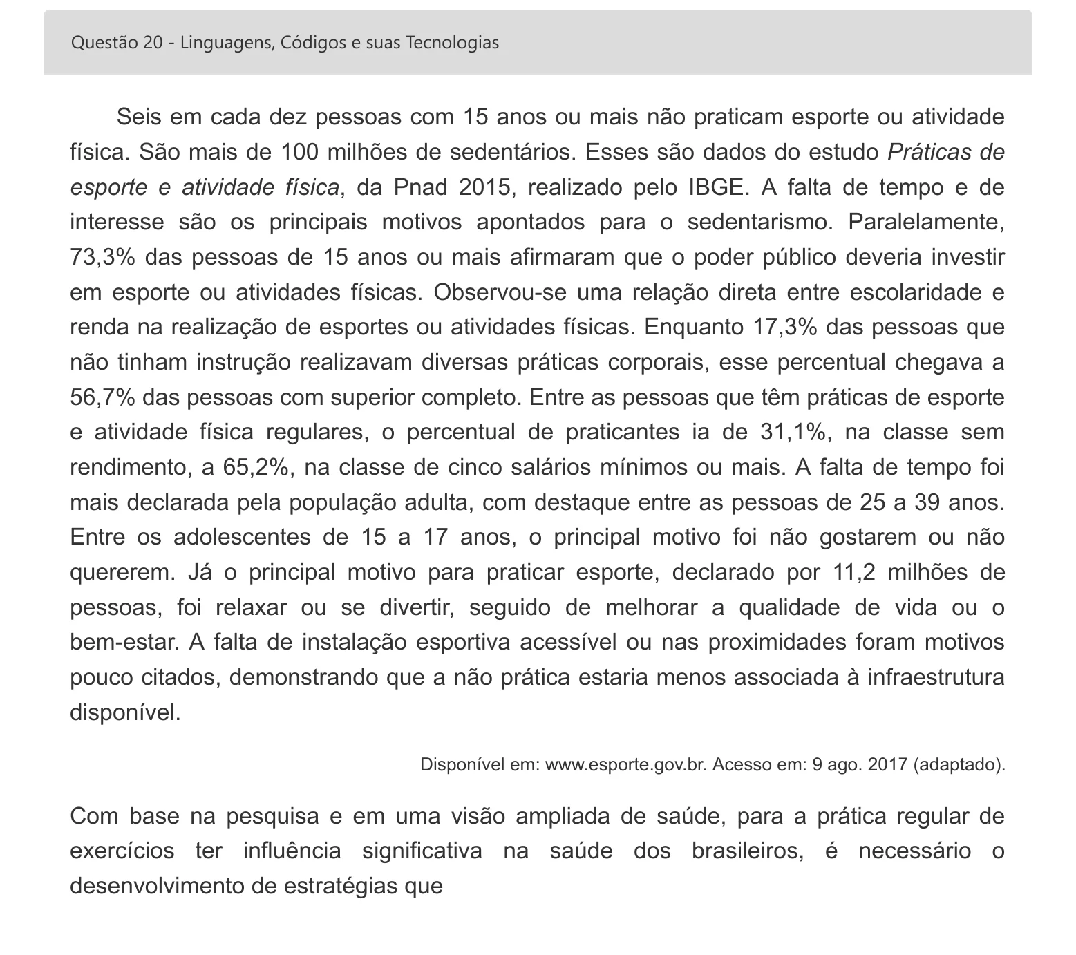 Enunciado visual completo da questão 20 do ENEM 2022 - 1º Dia – Caderno 1 – Azul – Inglês – Aplicação digital, página 27.