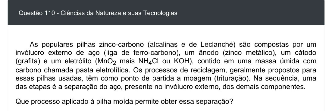 Enunciado visual completo da questão 110 do ENEM 2020 - 2º Dia - Caderno 5 – Amarelo – Aplicação digital, página 24.
