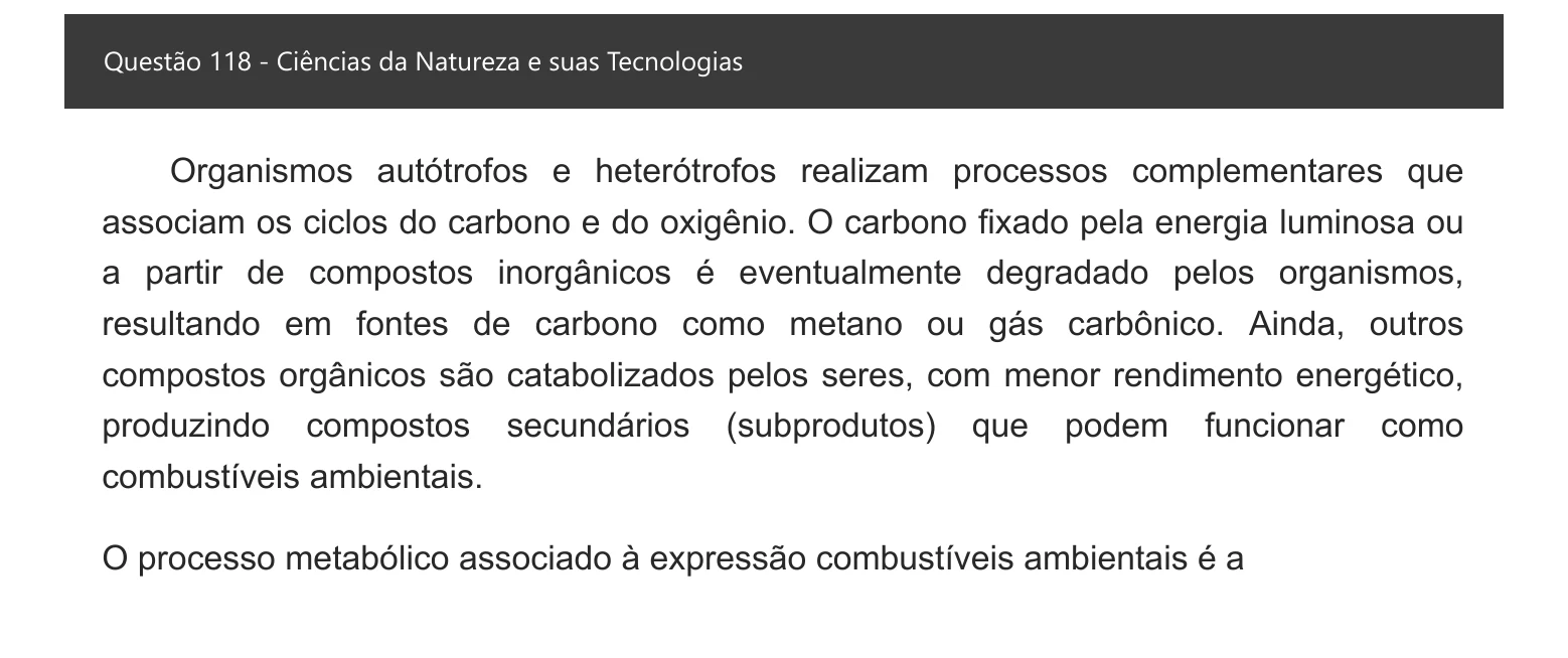 Enunciado visual completo da questão 118 do ENEM 2021 - 2º Dia – Caderno 5 – Amarelo – Aplicação digital, página 35.
