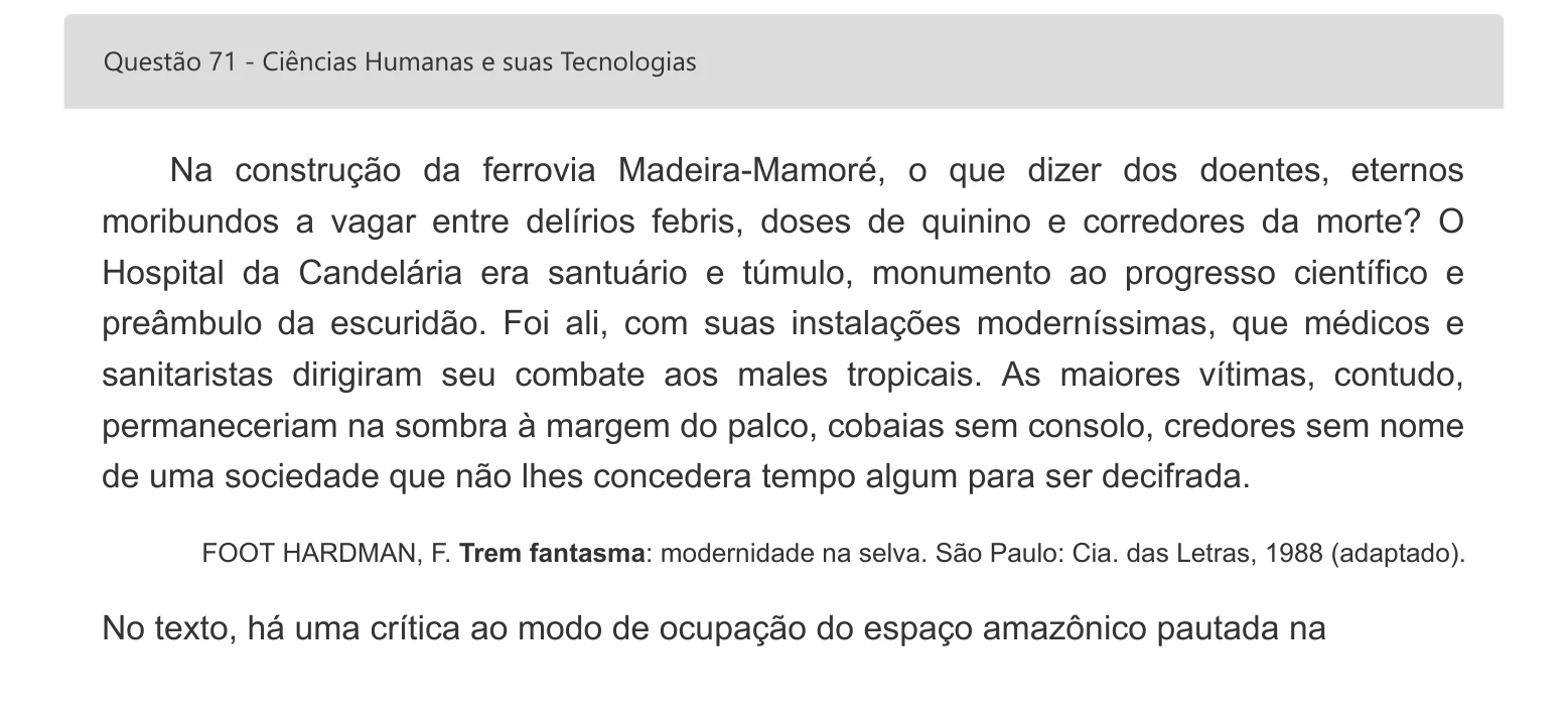 Enunciado visual completo da questão 71 do ENEM 2022 - 1º Dia – Caderno 2 – Amarelo – Espanhol – Aplicação digital, página 85.