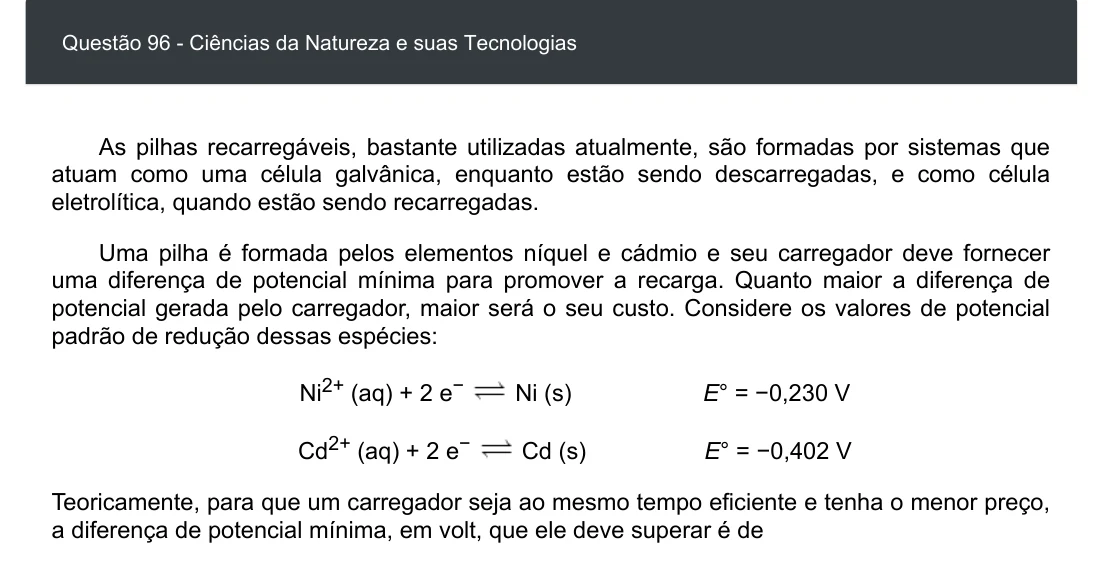 Enunciado visual completo da questão 96 do ENEM 2020 - 2º Dia - Caderno 6 – Cinza – Aplicação digital, página 10.
